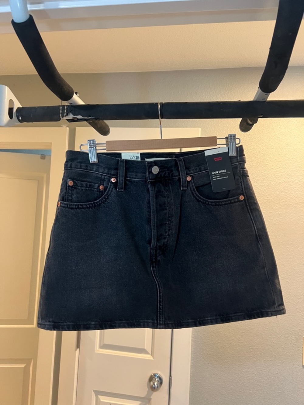 Levi's Black Denim Mini Skirt with Copper Rivet Accents